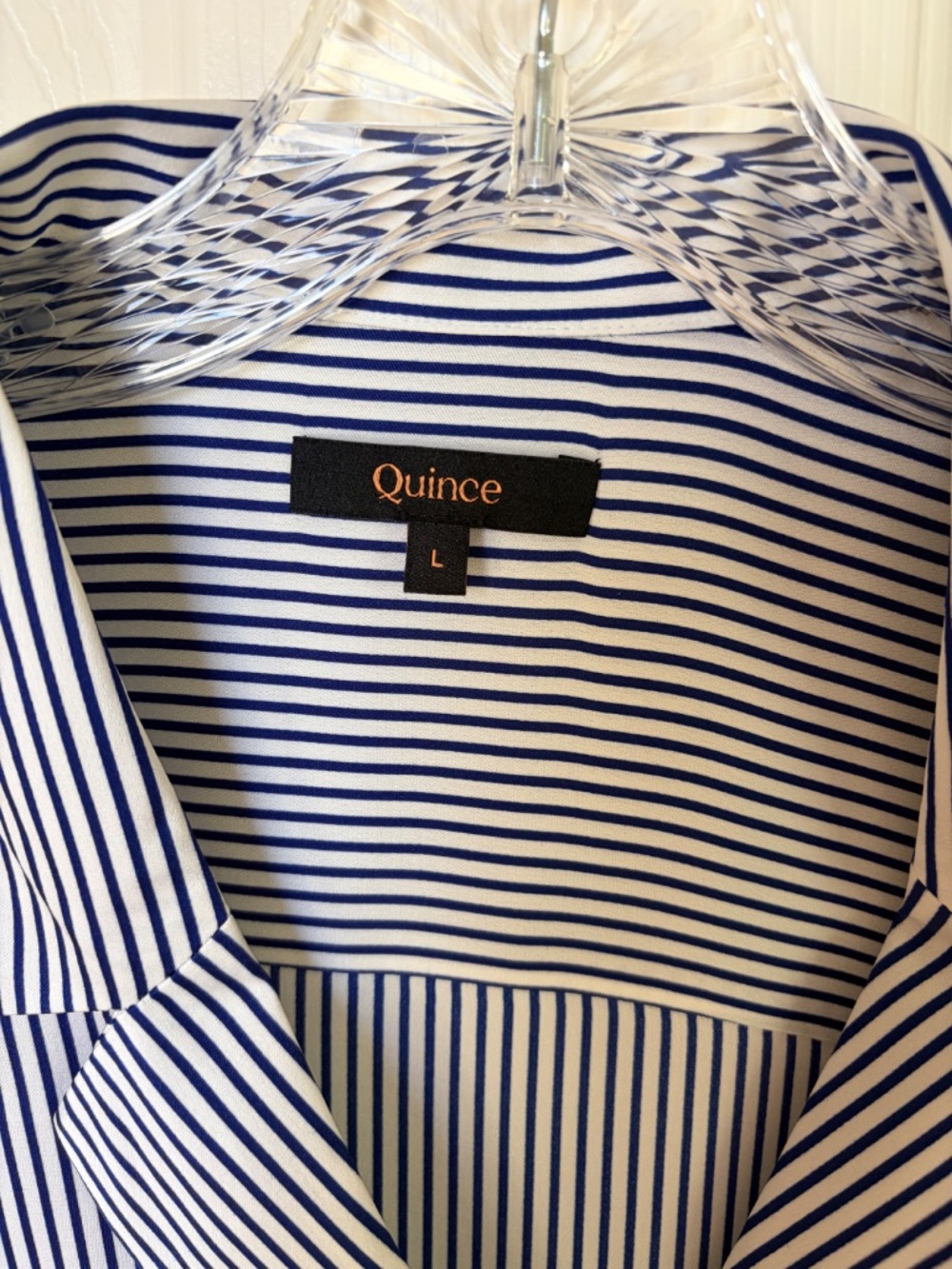 New Quince Washable Stretch Silk Short Sleeve Blouse Navy/white stripe Large - Picture 7 of 8